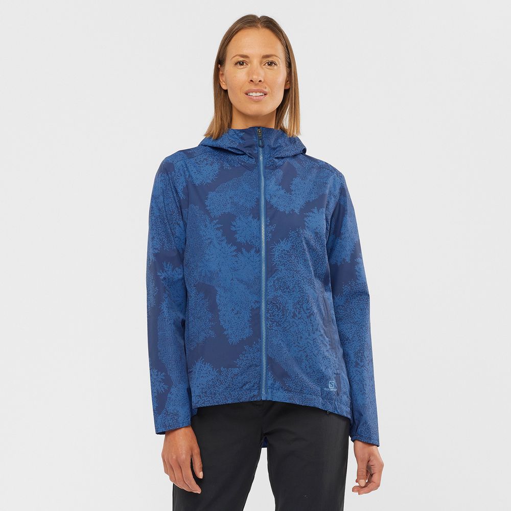 Salomon Singapore Womens Jackets - ESSENTIAL WATERPROOF 2L Dark Denim | 60974-BVAQ